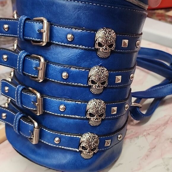 Cowgirl Trendy Skulls & Buckles Royal Blue Mini Backpack EUC main image 8